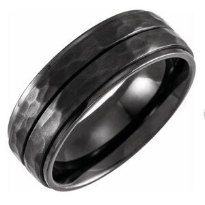 Stuller Men’s Ring Black Titanium 8mm Grooved Stepped-Edge Comfort-Fit Flat Band